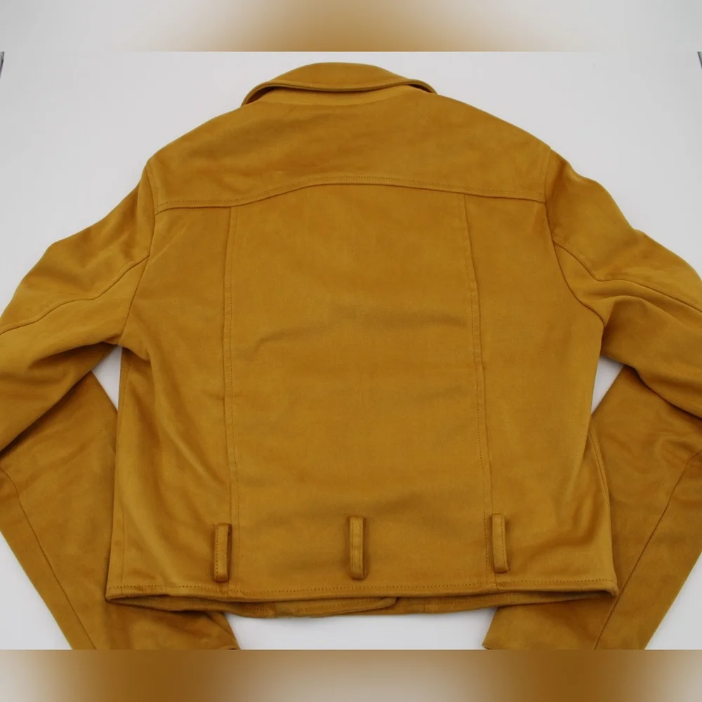 Forever 21 Women’s Mustard Yellow Microsuede Moto Jacket – Size L - Picture 2 of 13